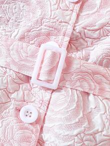 小女童花卉圖案提花泡泡袖襯衫連衣裙&帽