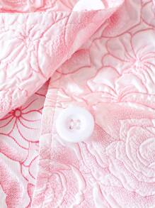 小女童花卉圖案提花泡泡袖襯衫連衣裙&帽