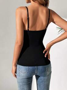 SHEIN Tall Top de tirantes unicolor fruncido - Negro - Ver 2