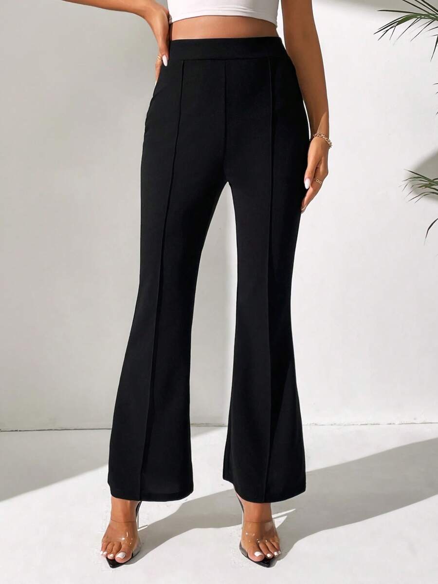 SHEIN Tall Solid Flare Leg Trousers - Black - View 1