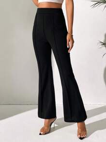 SHEIN Tall Solid Flare Leg Trousers - Black - View 3