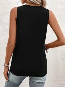 SHEIN LUNE Half Button Patched Pocket Tank Top - Black - View 6