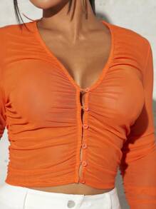 SHEIN SXY Button Front Ruched Mesh Top new years eve outfit
party outfit 
sexy outfit