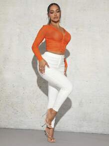 SHEIN SXY Button Front Ruched Mesh Top new years eve outfit
party outfit 
sexy outfit