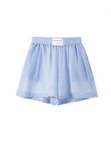 豎條紋闊腿短褲 - 藍色 - 查看 3