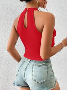 SHEIN Privé 荷葉邊繞頸短上衣 - 紅色 - 查看 2