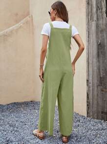 SHEIN VCAY Mono overol unicolor de pierna ancha sin camiseta - Verde - Ver 2