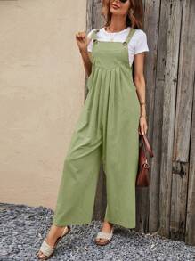 SHEIN VCAY Mono overol unicolor de pierna ancha sin camiseta - Verde - Ver 4