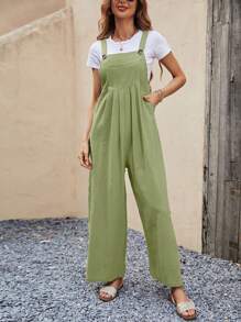 SHEIN VCAY Mono overol unicolor de pierna ancha sin camiseta - Verde - Ver 6