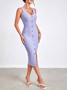 SHEIN Essnce Nút phía trước Lỗ gắn thêu Váy bodycon - Màu Lilac Tím - Xem 5