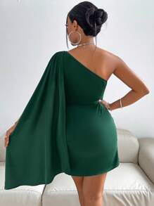 Zolique 單肩斗篷袖圍裹連衣裙 - 墨綠色 - 查看 2