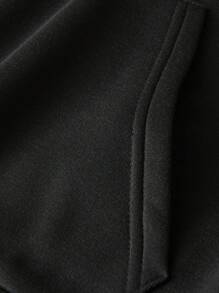 Flirla Áo nỉ giữ nhiệt cỡ lớn có in chữ, túi kangaroo và dây rút. - màu đen - Xem 8