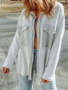CILKOO 落肩袖翻蓋口袋外套 - 淺灰色 - 查看 3