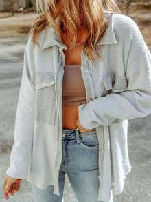 CILKOO 落肩袖翻蓋口袋外套 - 淺灰色 - 查看 4