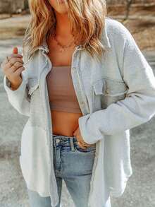 CILKOO 落肩袖翻蓋口袋外套 - 淺灰色 - 查看 5