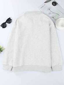 CILKOO Áo sweatshirt nữ màu trơn dáng rộng, cổ lửng, khóa kéo nửa vai, kiểu dáng thường ngày. - Xám - Xem 7