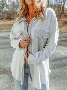 CILKOO 落肩袖翻蓋口袋外套 - 淺灰色 - 查看 6