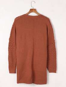 雙口袋開門襟外套 - 棕色 - 查看 3