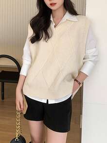 Alicedudu Solid V Neck Sweater Vest
