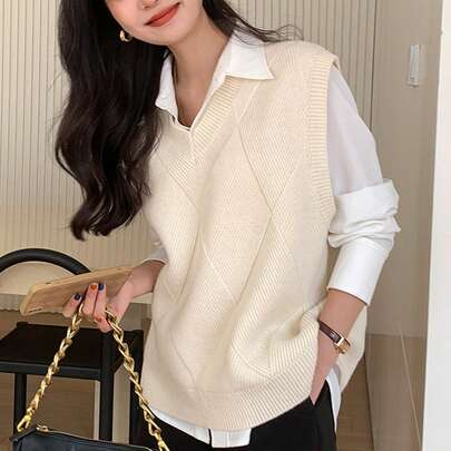 솔리드 브이넥 스웨트 조끼