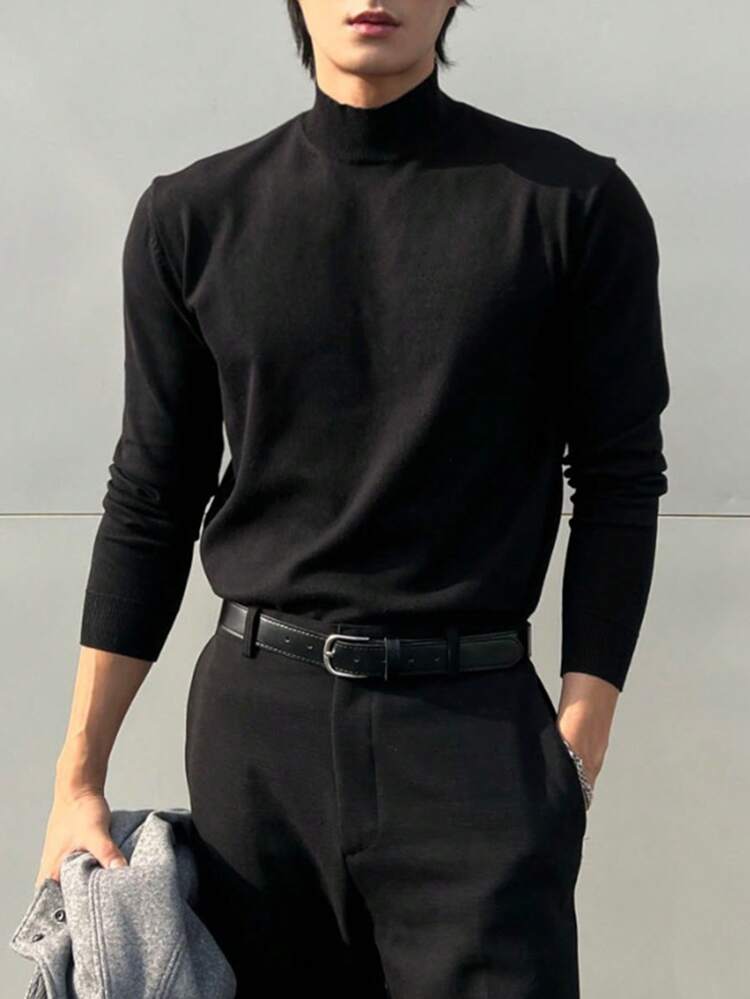 Men Solid Mock Neck Turtleneck Sweater