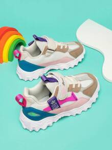 Girls Colorblock Hook-And-Loop Fastener Strap Sneakers For Outdoor Colorful Sneakers - Multicolor - View 4