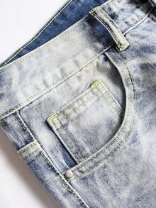 Quần Jeans Nam Túi Bị tách Dây kéo màu trơn - Rửa nhẹ - Xem 3
