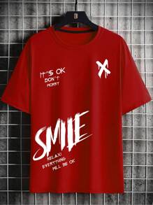 Manfinity Homme Hombres Camiseta con estampado de slogan - Rojo - Ver 1