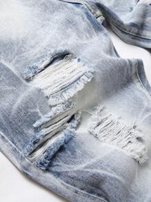 Quần Jeans Nam Túi Bị tách Dây kéo màu trơn - Rửa nhẹ - Xem 5