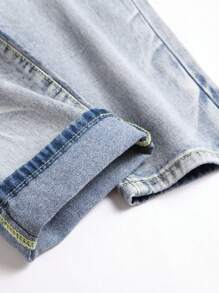 Quần Jeans Nam Túi Bị tách Dây kéo màu trơn - Rửa nhẹ - Xem 6