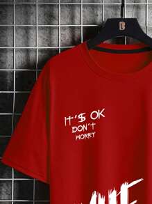 Manfinity Homme Hombres Camiseta con estampado de slogan - Rojo - Ver 3