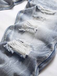 Quần Jeans Nam Túi Bị tách Dây kéo màu trơn - Rửa nhẹ - Xem 7