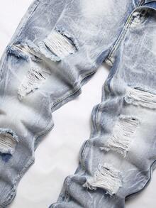 Quần Jeans Nam Túi Bị tách Dây kéo màu trơn - Rửa nhẹ - Xem 8