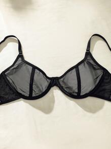 SHEIN Lưới trong suốt Vòng thép Bộ đồ lót - màu đen - Xem 3