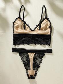 Set de lencería con encaje floral - Negro - Ver 2