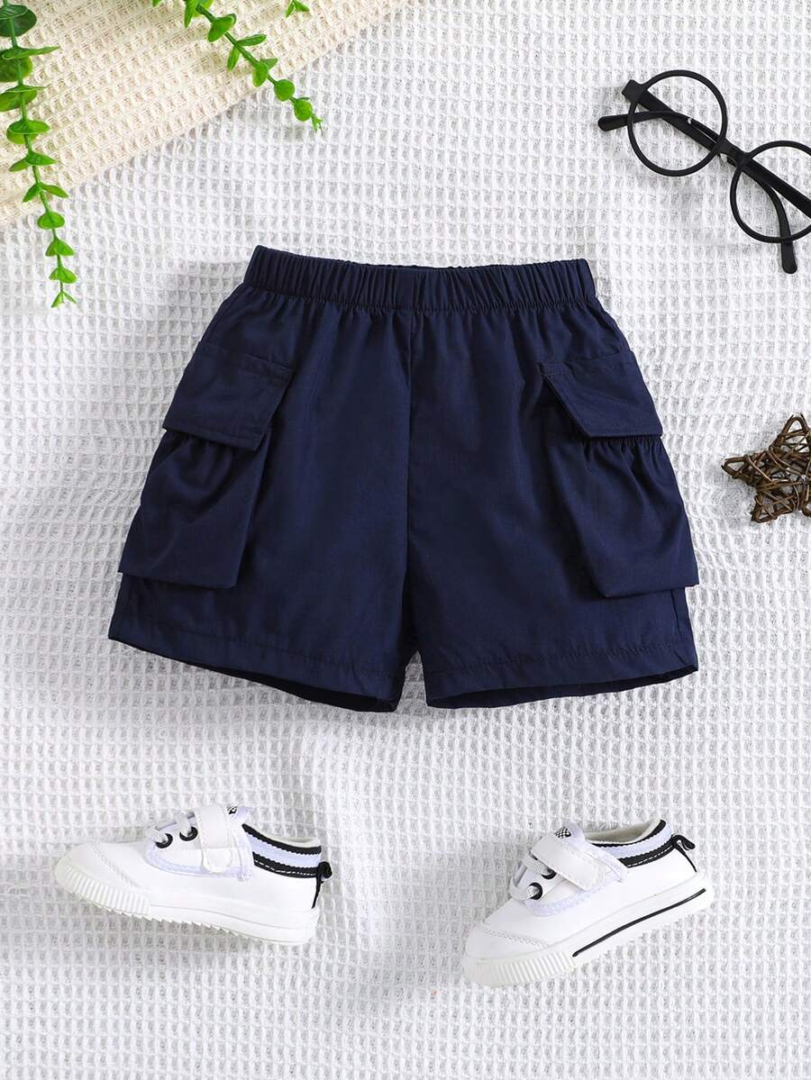 男嬰舒適時尚工裝/露營藍色短褲 - 藏蓝色 - 查看 1