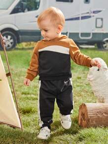 SHEIN Baby Boys' Comfortable Casual Hooded Two Piece Set With Colour Block Design For Fall And Winter - Multicolor - View 12