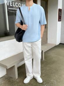 Manfinity RebelGame Loose Fit Men's Cargo Jeans With Letter Patchwork Flap Pockets And Side Baggy Long Washed Jean Plain All White Going Out Fashion Friends - White - View 5