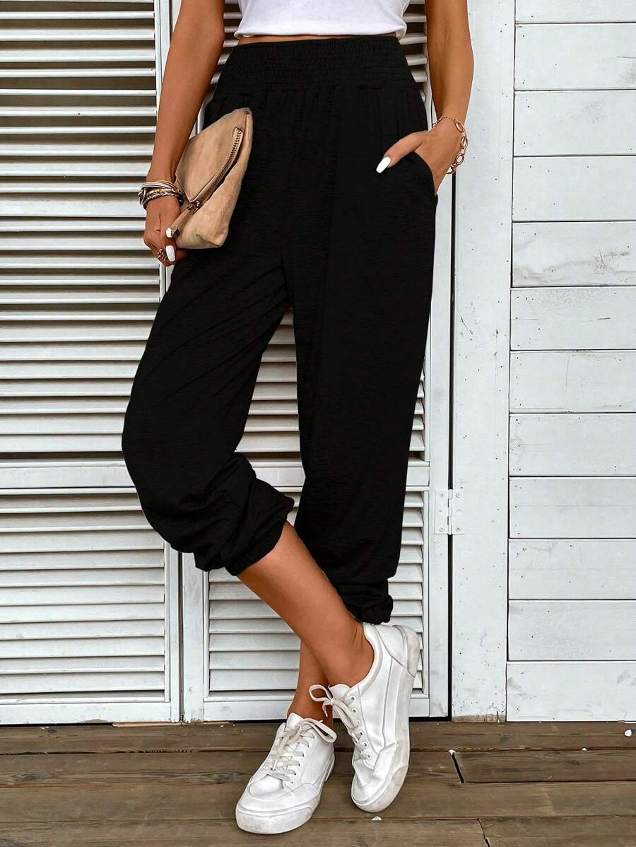 EMERY ROSE Solid Slant Pocket Joggers - Black - View 1