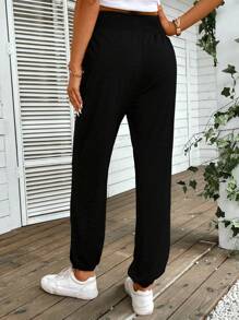 EMERY ROSE Solid Slant Pocket Joggers - Black - View 2