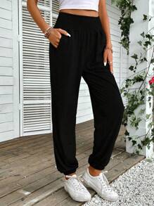 EMERY ROSE Solid Slant Pocket Joggers - Black - View 5