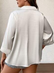 EMERY ROSE Plus Draped Collar Satin Blouse - Apricot - View 2