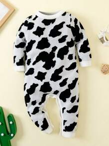 Baby Girl Cow Pattern Knit Jumpsuit - Multicolor - View 1