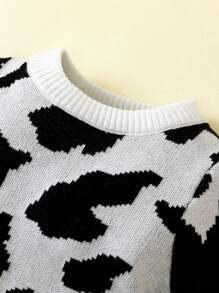 Baby Girl Cow Pattern Knit Jumpsuit - Multicolor - View 3