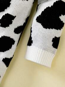 Baby Girl Cow Pattern Knit Jumpsuit - Multicolor - View 4