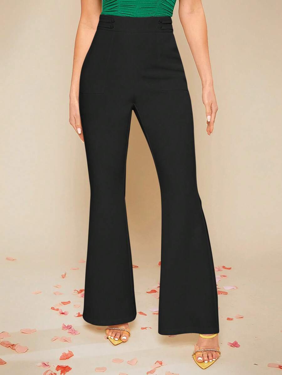SHEIN BAE High Waist Flare Leg Pants - Black - View 1