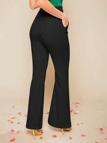 SHEIN BAE High Waist Flare Leg Pants - Black - View 2