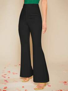 SHEIN BAE High Waist Flare Leg Pants - Black - View 3