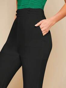 SHEIN BAE High Waist Flare Leg Pants - Black - View 5