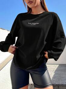 Muchica Letter Graphic Drop Shoulder Tee - Black - View 1